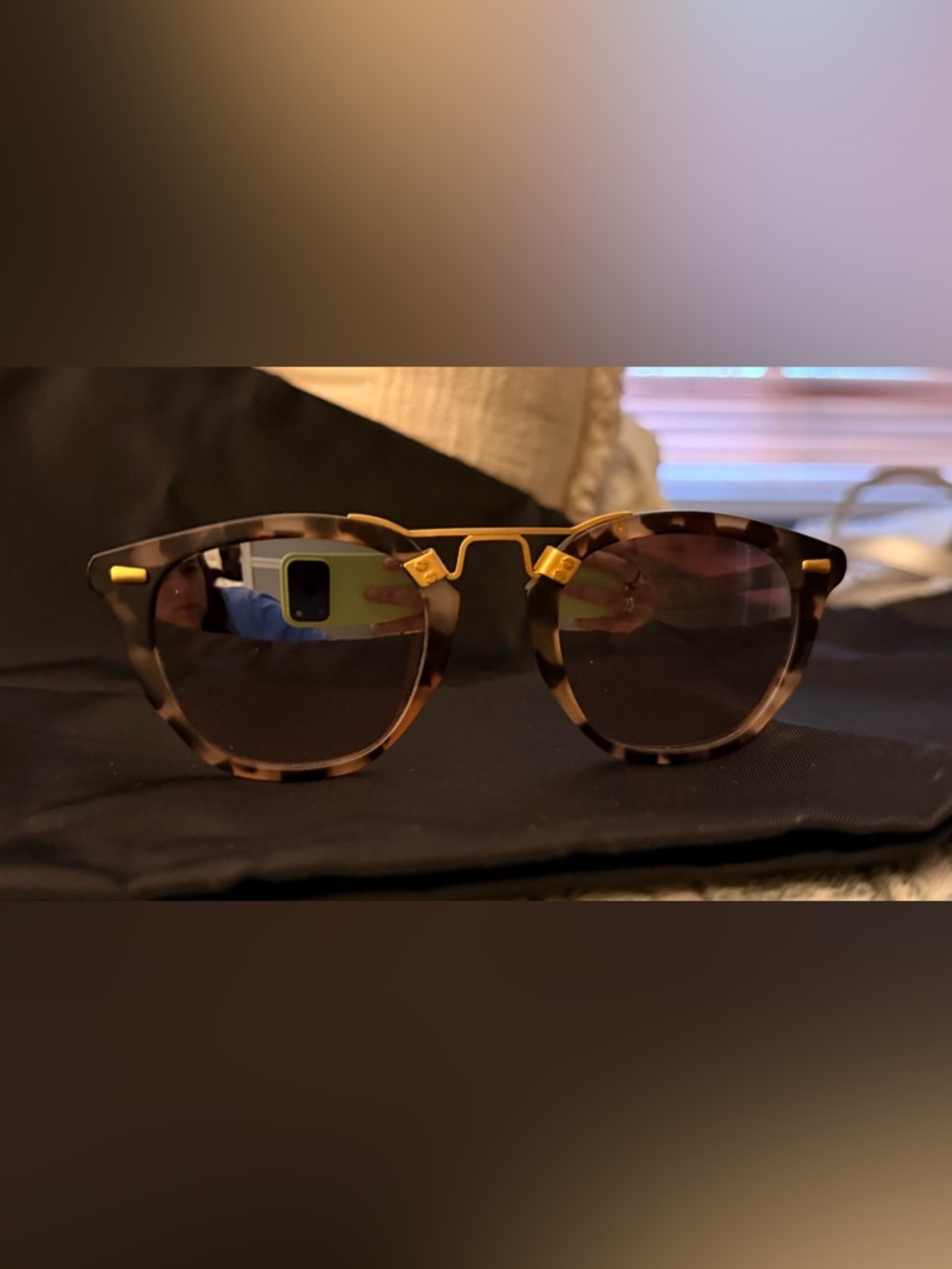 KREWE Tortoiseshell and Gold Round Sunglasses